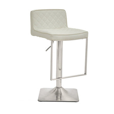 Baina Bar Chair | White Leather Effect Adjustable Bar Chair with Chrome Square Base
