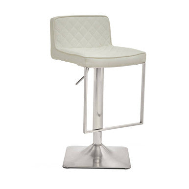 Baina Bar Chair | White Leather Effect Adjustable Bar Chair with Chrome Square Base