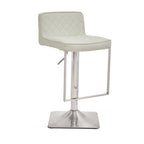 Baina Bar Chair | White Leather Effect Adjustable Bar Chair with Chrome Square Base