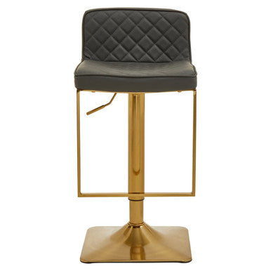 Baina Bar Chair | Dark Grey Leather Effect Adjustable Bar Chair with Gold Square Base