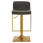 Baina Bar Chair | Dark Grey Leather Effect Adjustable Bar Chair with Gold Square Base