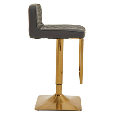 Baina Bar Chair | Dark Grey Leather Effect Adjustable Bar Chair with Gold Square Base
