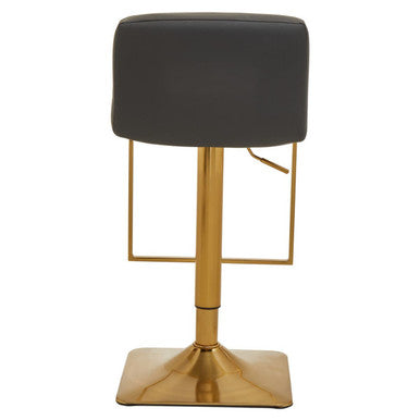 Baina Bar Chair | Dark Grey Leather Effect Adjustable Bar Chair with Gold Square Base