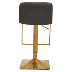 Baina Bar Chair | Dark Grey Leather Effect Adjustable Bar Chair with Gold Square Base