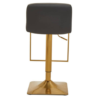Baina Bar Chair | Dark Grey Leather Effect Adjustable Bar Chair with Gold Square Base