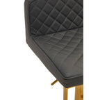 Baina Bar Chair | Dark Grey Leather Effect Adjustable Bar Chair with Gold Square Base