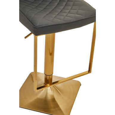 Baina Bar Chair | Dark Grey Leather Effect Adjustable Bar Chair with Gold Square Base