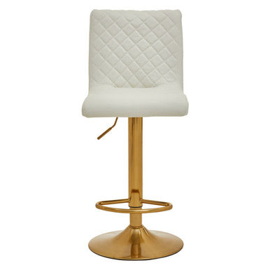 Baina Bar Chair | White Leather Effect Adjustable Bar Chair with Gold Finish Base
