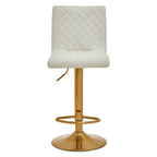Baina Bar Chair | White Leather Effect Adjustable Bar Chair with Gold Finish Base