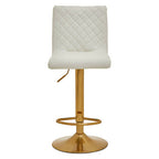 Baina Bar Chair | White Leather Effect Adjustable Bar Chair with Gold Finish Base