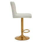 Baina Bar Chair | White Leather Effect Adjustable Bar Chair with Gold Finish Base
