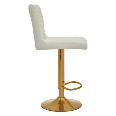 Baina Bar Chair | White Leather Effect Adjustable Bar Chair with Gold Finish Base
