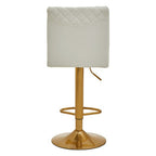 Baina Bar Chair | White Leather Effect Adjustable Bar Chair with Gold Finish Base