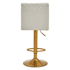 Baina Bar Chair | White Leather Effect Adjustable Bar Chair with Gold Finish Base