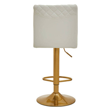 Baina Bar Chair | White Leather Effect Adjustable Bar Chair with Gold Finish Base