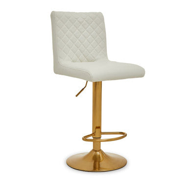 Baina Bar Chair | White Leather Effect Adjustable Bar Chair with Gold Finish Base