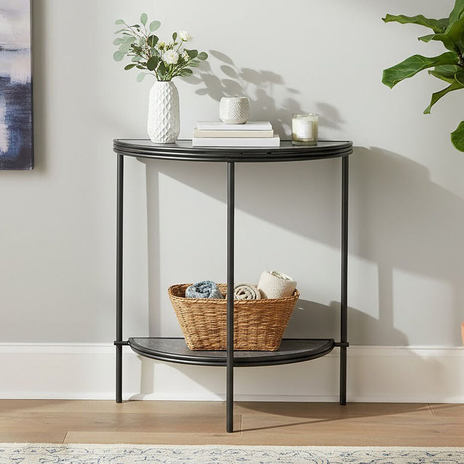 Xania Console Table | Antique Mirrored Glass Half Moon Console Table