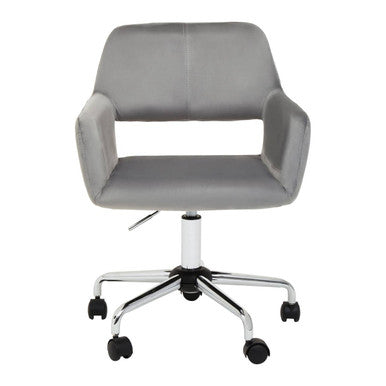 Brent Office Chair | Grey Velvet Home Office Chair with Chrome Finish Base