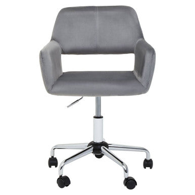 Brent Office Chair | Grey Velvet Home Office Chair with Chrome Finish Base
