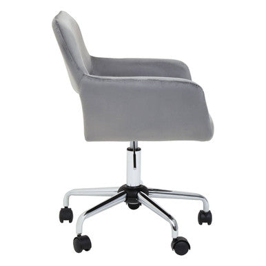 Brent Office Chair | Grey Velvet Home Office Chair with Chrome Finish Base