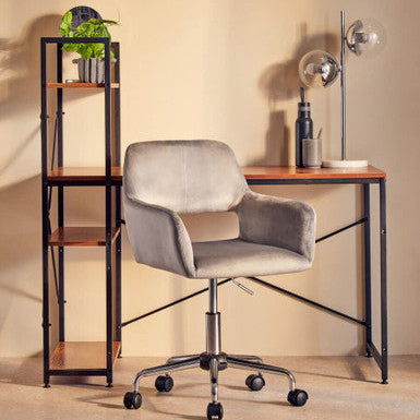 Brent Office Chair | Grey Velvet Home Office Chair with Chrome Finish Base