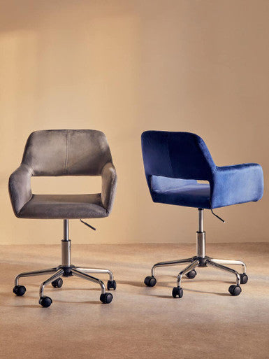 Brent Office Chair | Grey Velvet Home Office Chair with Chrome Finish Base