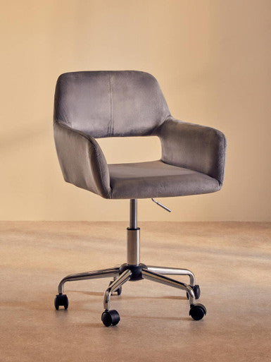 Brent Office Chair | Grey Velvet Home Office Chair with Chrome Finish Base