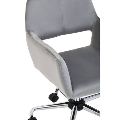 Brent Office Chair | Grey Velvet Home Office Chair with Chrome Finish Base