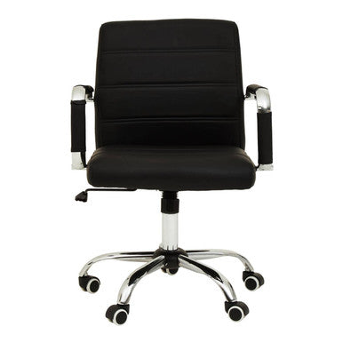 Brent Office Chair | Black Leather Effect Home Office Chair with Chrome Finish Arms and Base