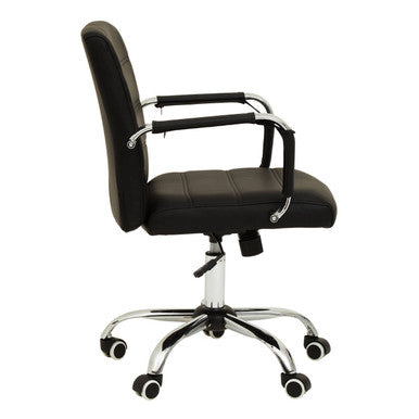 Brent Office Chair | Black Leather Effect Home Office Chair with Chrome Finish Arms and Base