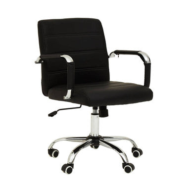 Brent Office Chair | Black Leather Effect Home Office Chair with Chrome Finish Arms and Base