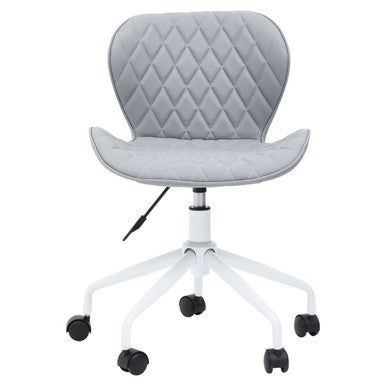Brent Office Chair | Light Grey Leather Effect Home Office Chair with White Finish Base