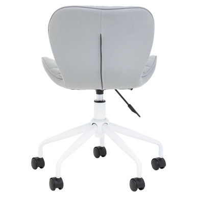 Brent Office Chair | Light Grey Leather Effect Home Office Chair with White Finish Base