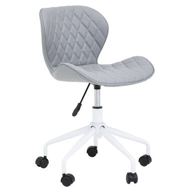Brent Office Chair | Light Grey Leather Effect Home Office Chair with White Finish Base