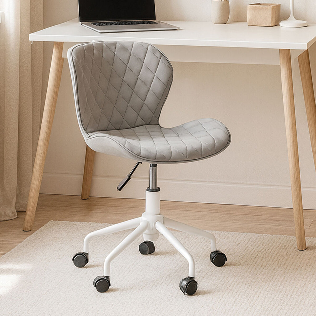Brent Office Chair | Light Grey Leather Effect Home Office Chair with White Finish Base