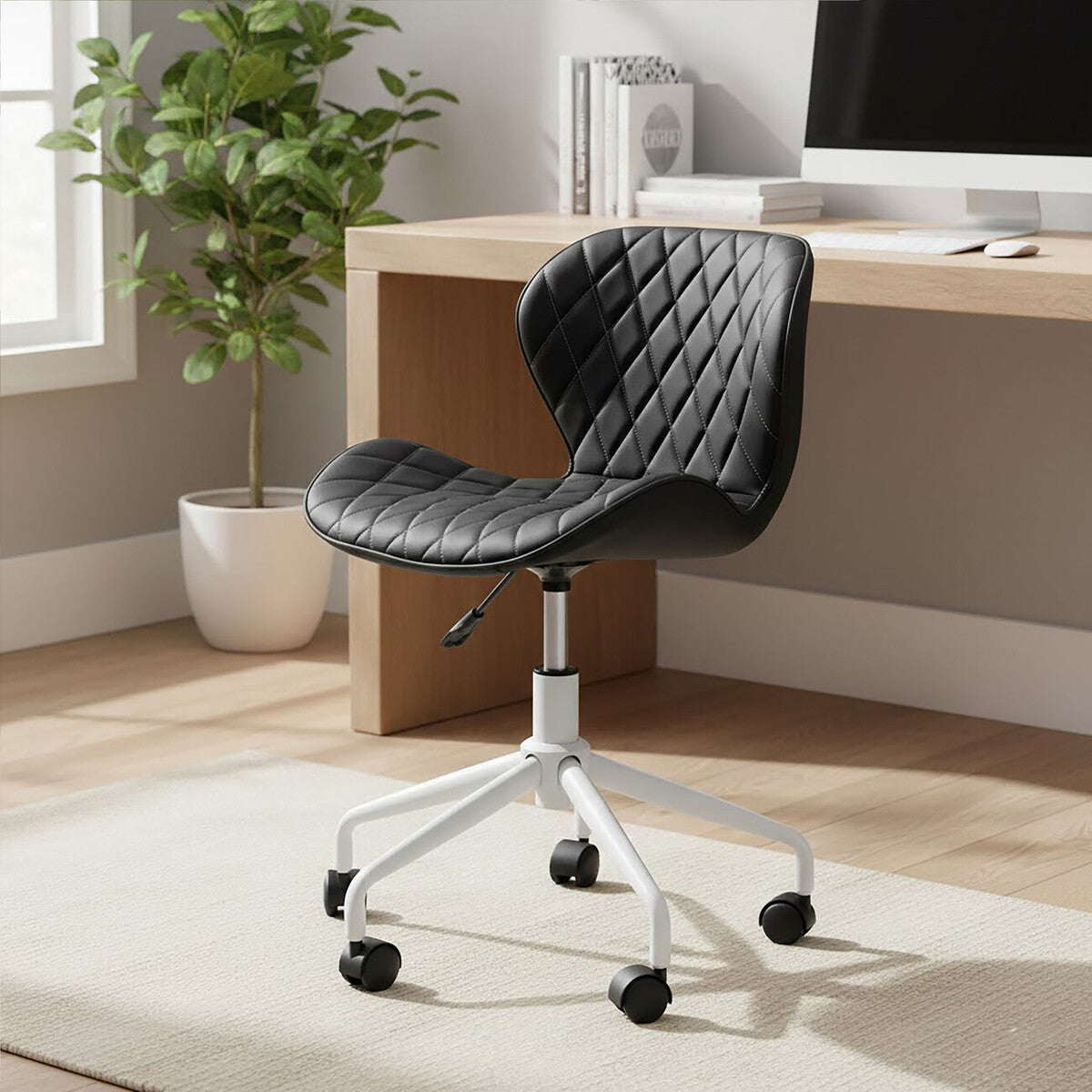 Brent Office Chair | Black Leather Effect Home Office Chair with White Finish Base