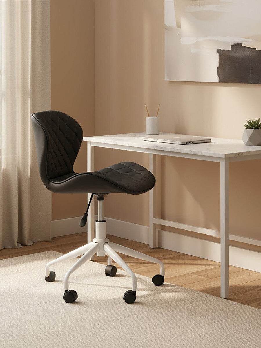 Brent Office Chair | Black Leather Effect Home Office Chair with White Finish Base
