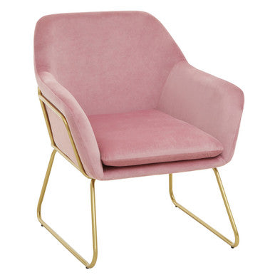 Xander Accent Chair | Pink Velvet Accent Chair with Brushed Gold Finish Legs
