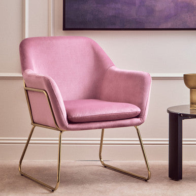 Xander Accent Chair | Pink Velvet Accent Chair with Brushed Gold Finish Legs