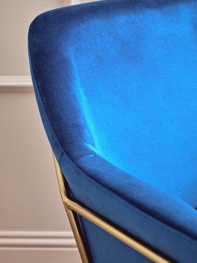 Xander Accent Chair | Midnight Blue Velvet Accent Chair with Brushed Gold Legs