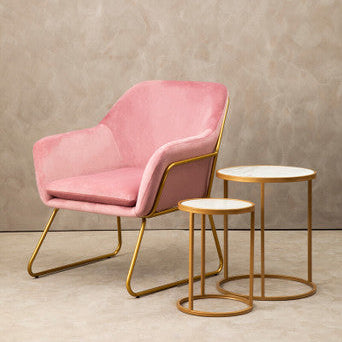 Xander Accent Chair | Pink Velvet Accent Chair with Gold Finish Legs