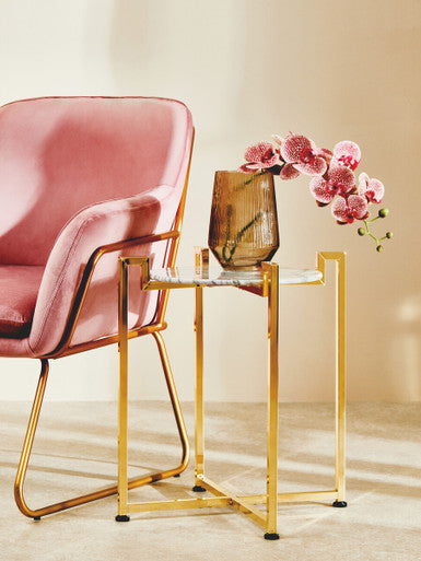 Xander Accent Chair | Pink Velvet Accent Chair with Gold Finish Legs