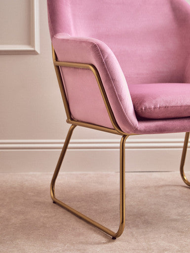 Xander Accent Chair | Pink Velvet Accent Chair with Gold Finish Legs