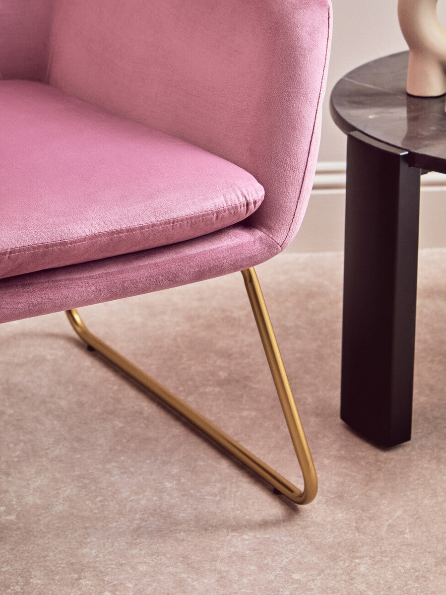 Xander Accent Chair | Pink Velvet Accent Chair with Gold Finish Legs