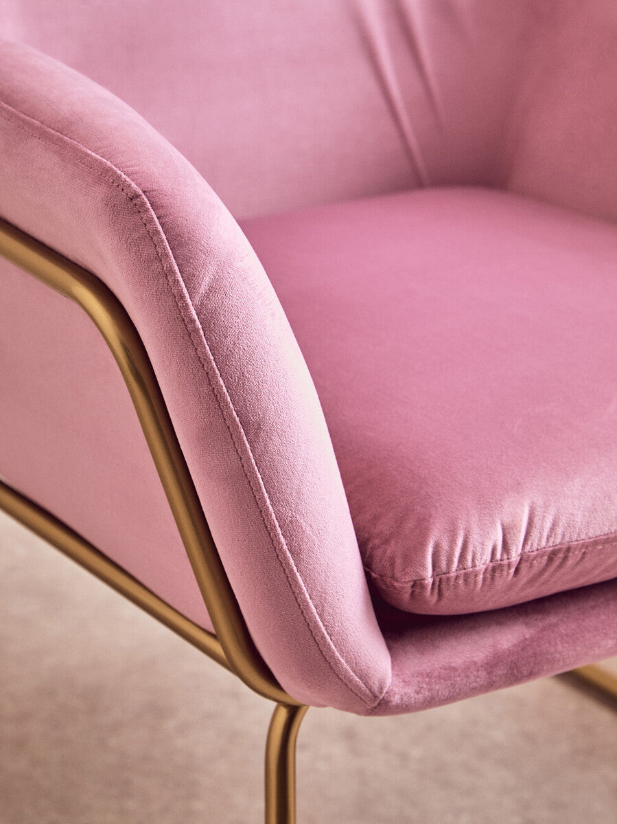 Xander Accent Chair | Pink Velvet Accent Chair with Gold Finish Legs