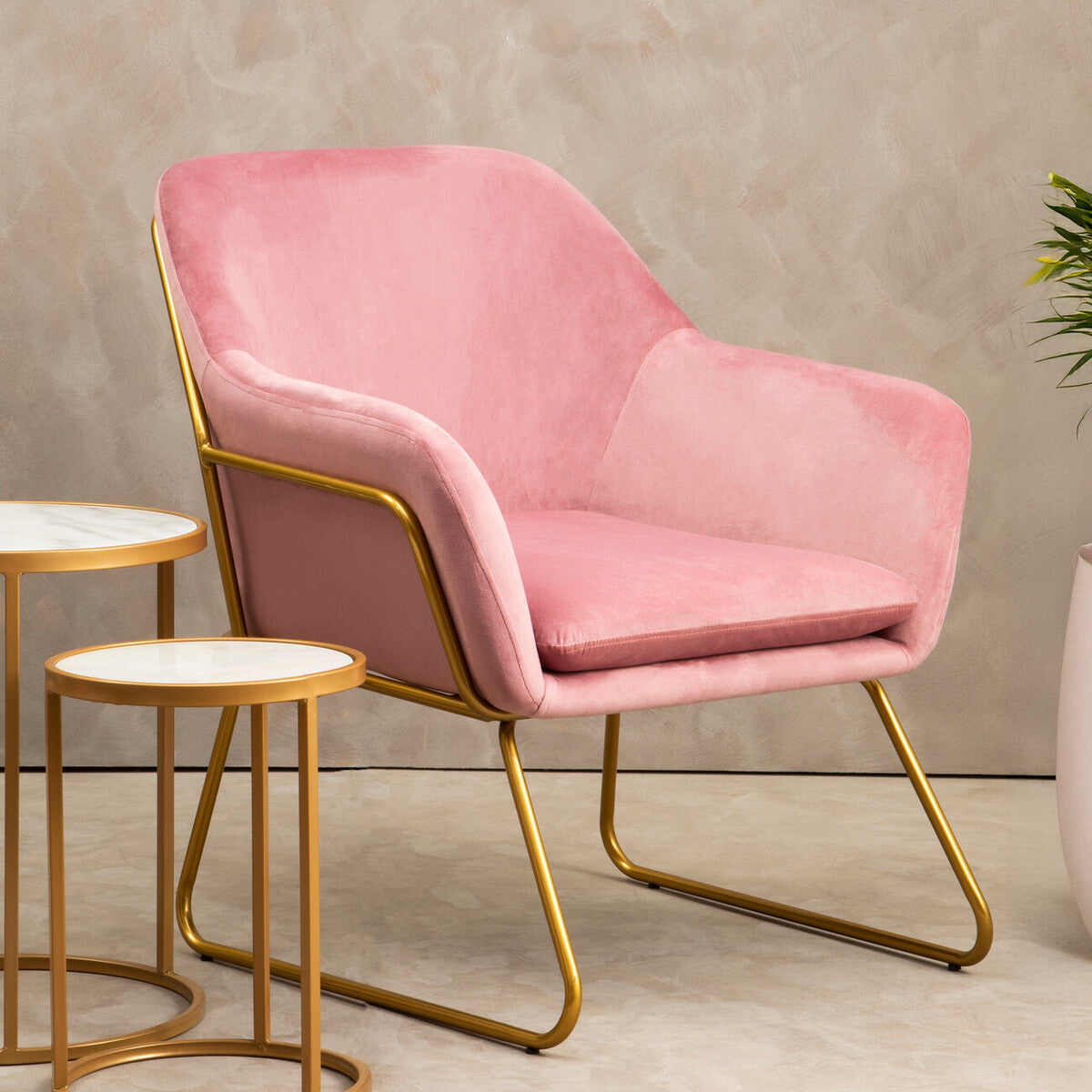 Xander Accent Chair | Pink Velvet Accent Chair with Gold Finish Legs