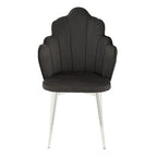 Tian Dining Chair | Black Velvet Scalloped Dining Chair with Chrome Legs