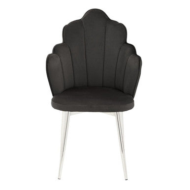 Tian Dining Chair | Black Velvet Scalloped Dining Chair with Chrome Legs