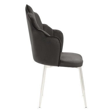 Tian Dining Chair | Black Velvet Scalloped Dining Chair with Chrome Legs