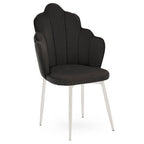 Tian Dining Chair | Black Velvet Scalloped Dining Chair with Chrome Legs